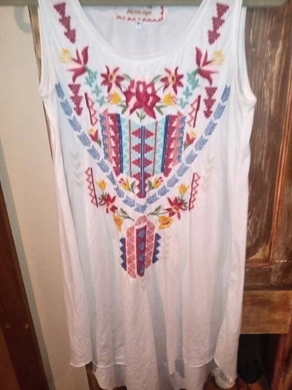Johnny Was Embroidered Mini Dress/Tunic in White & Pink